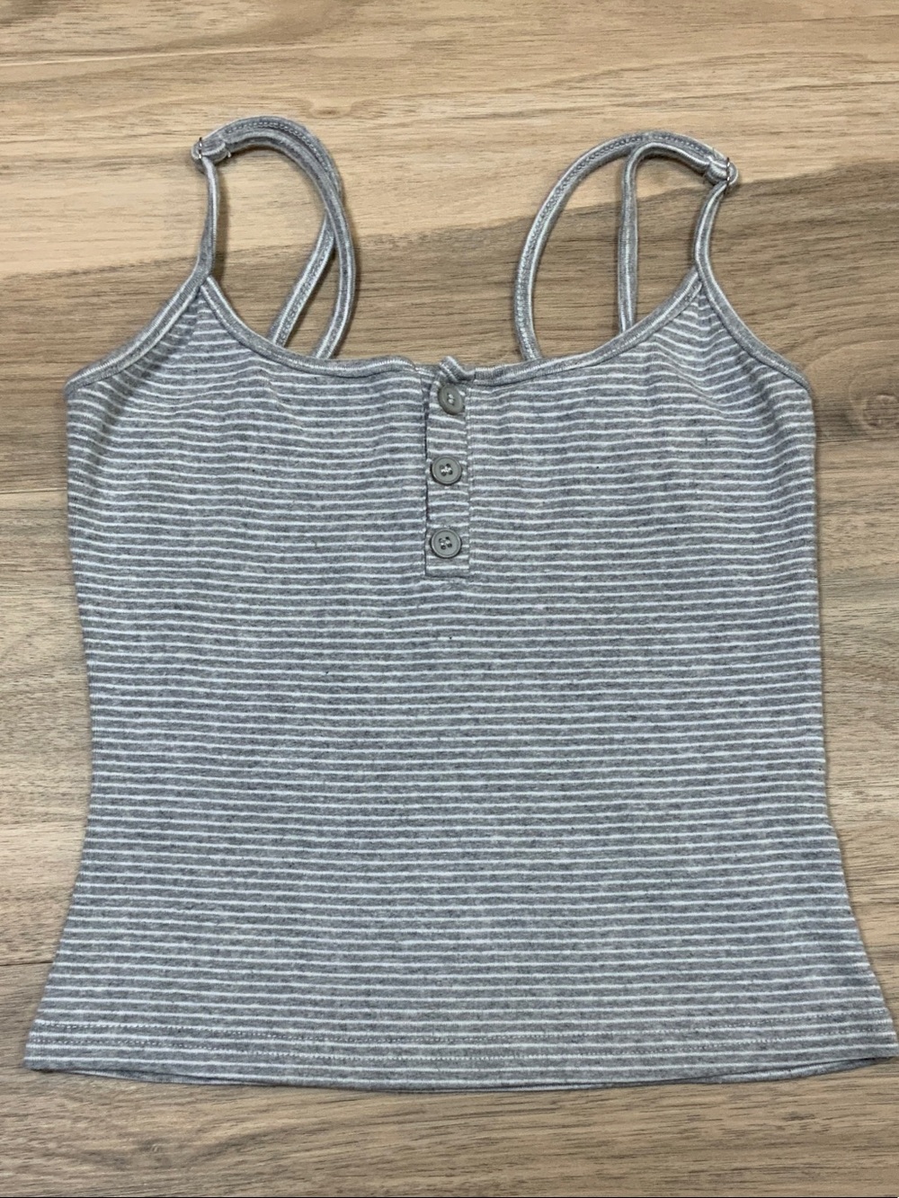 Edikted Gray & White Striped Ribbed Camisole with Button Front